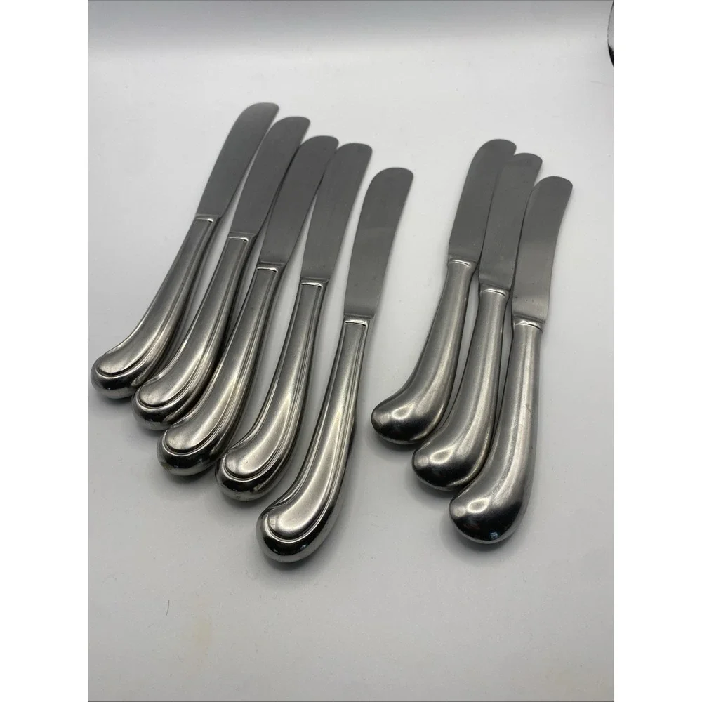 Vintage Unbranded Stainless Set of 8 Pistol Grip Butter Knives 2‎ Patterns